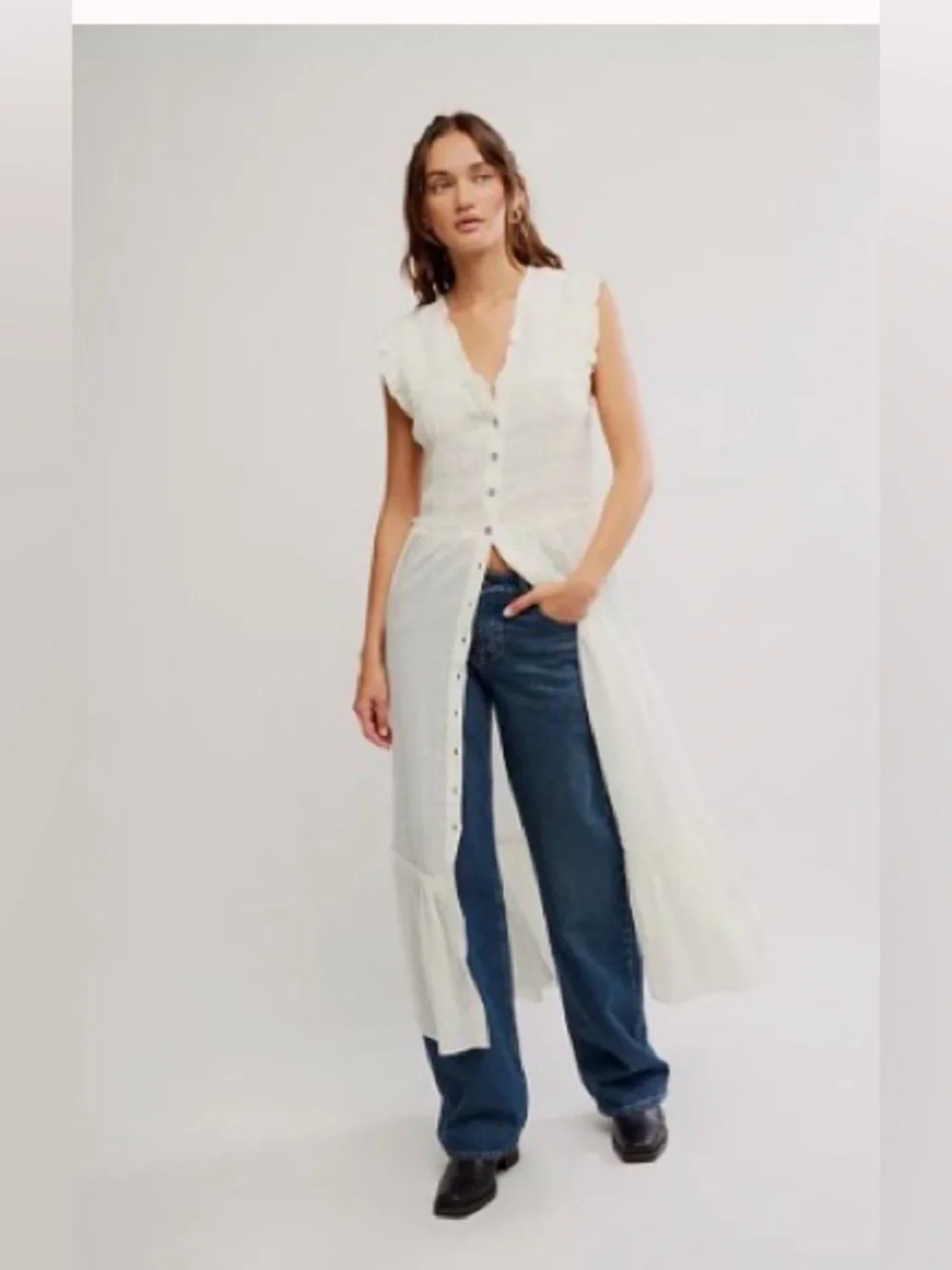 FREE PEOPLE Desert Dazed Dress /White Button-Front Maxi Dress size extra large - Picture 5 of 15